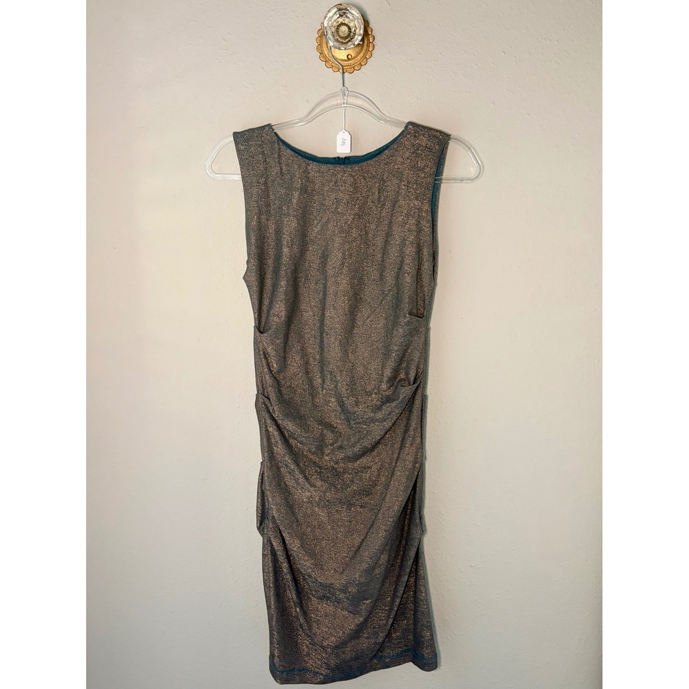 Artelier Nicole Miller Metallic Bronze Ruched Cocktail Dress S Made USA